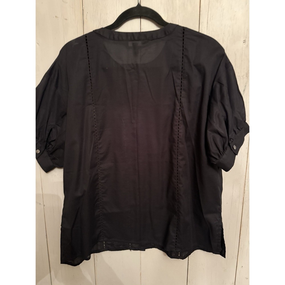 Banana Republic Voile Pleated Blouse Black Pintuck Top M Coastal Preppy - Picture 8 of 10